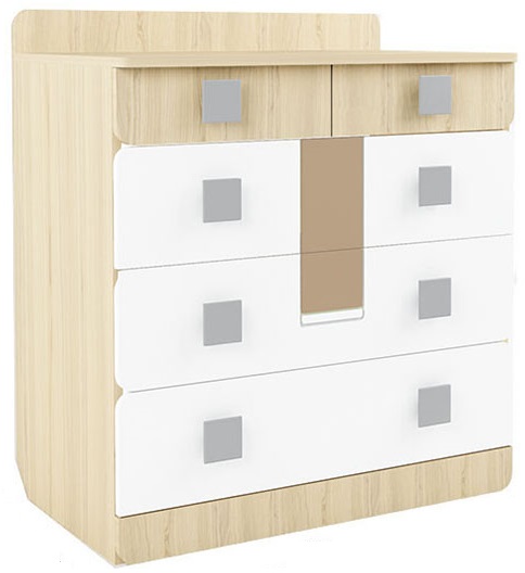 Комод Стиль 9.1 (туя светлая-белый глянец-кофе с молоком глянец (Аквилон) )