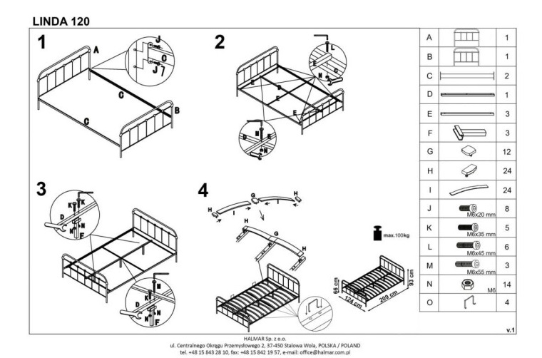 Фото Кровать односпальная Halmar Linda (СМ 120х200) c основанием от производителя Halmar  в Черноморском по цене 19 210 ₽