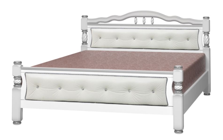 Фото Кровать двуспальная Карина-11 (СМ 140х200) с элементами светлой экокожи, без основания с универсальн от производителя Браво-мебель в Черноморском по цене 22&nbsp;910 ₽