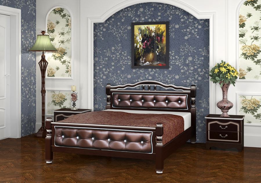 Фото Кровать двуспальная Карина-11 (СМ 160х200) с элементами экокожи, без основания с универсальными царг от производителя Браво-мебель в Черноморском по цене 18 910 ₽